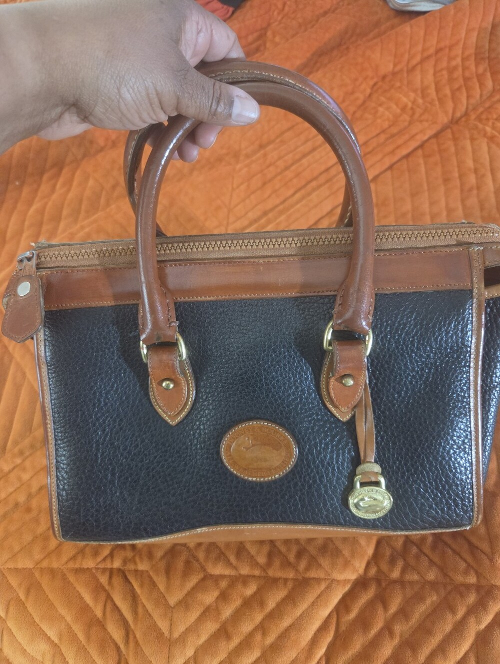 Vintage Dooney & Bourke AWL Black British Tan Satchel